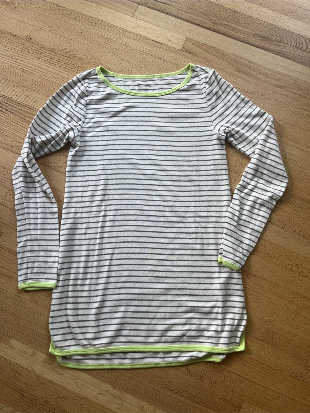 Gap Maternity Striped Long Sleeve Tee with Lime Trim, S